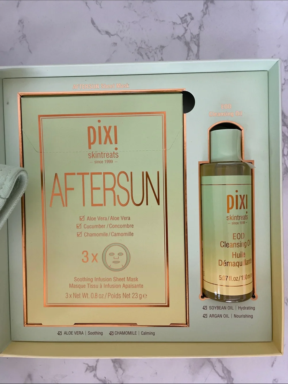 Pixi AfterSun Skincare Set with Mint Green Hat and Cleansing Oil